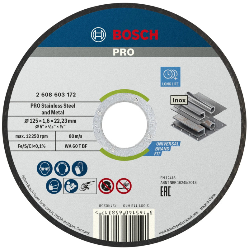 Bosch Skæreskive Inox 125x1 6mm Std 2608603172