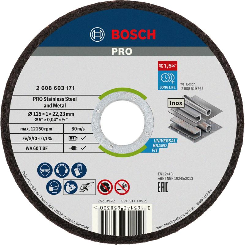 Bosch Skæreskive Lige Inox 125x1 0mm 10 Stk 2608603255