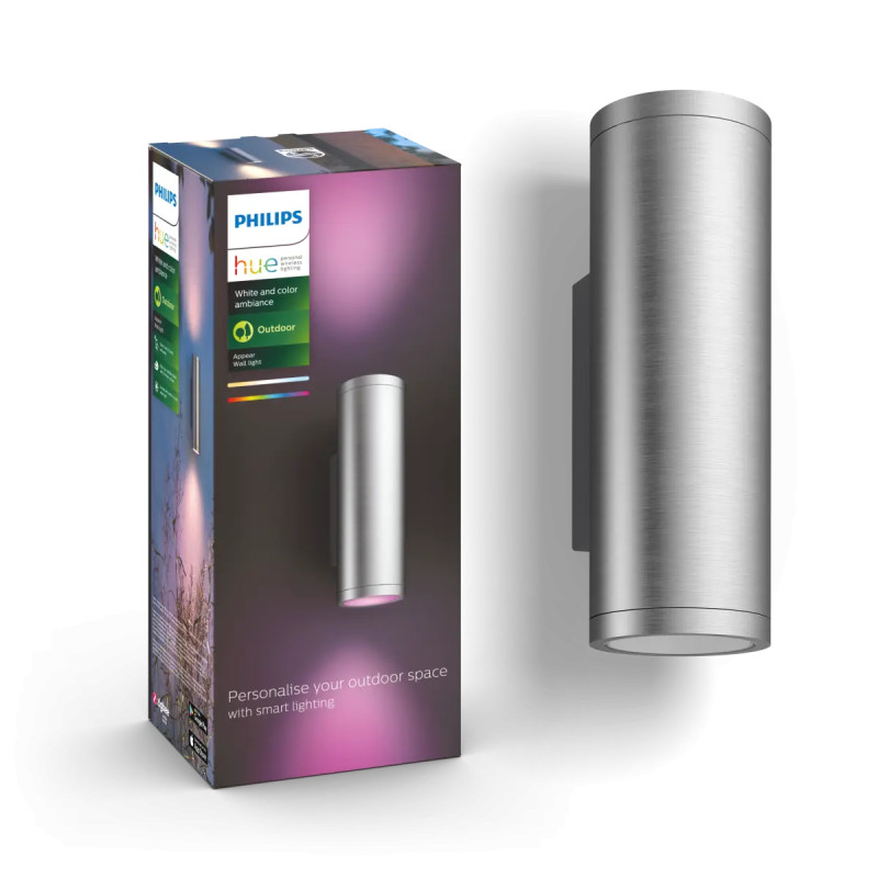 Philips Hue Appear White And Color Ambiance Udendørs Op Ned Væglampe Rustfrit Stål Ip44 2x8w