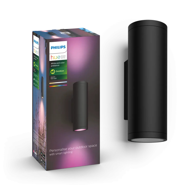 Philips Hue Appear White And Color Ambiance Udendørs Op Ned Væglampe Sort Ip44 2x8w