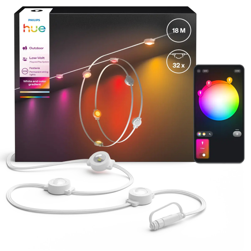 Philips Hue Festavia Permanent Udendørs Lyskæde Hvid 18   Med 32 Lys