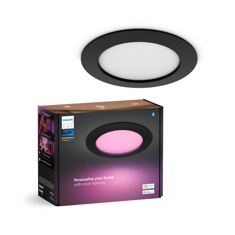 Philips Hue Slim White And Color Ambiance Indbygningsspot Sort ø170 Mm Ip44   3w