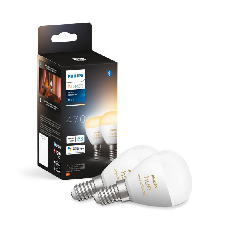 Philips Hue White Ambiance Kronepære E14   3w  -pak