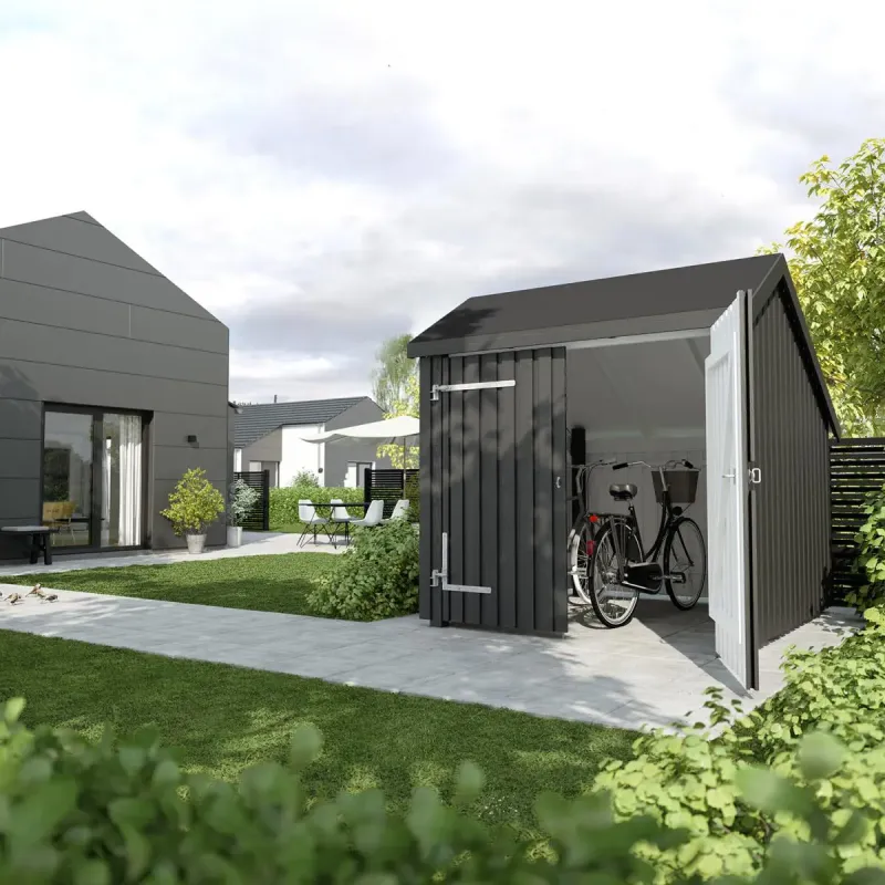 Plus Cykelskur     Mâ    Modul   Dobbeltdør Inkl  Tagpap Alulister Stolpefødder 1675606-