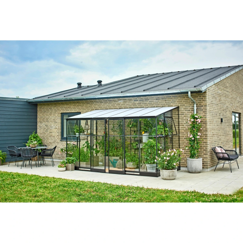 Halls Drivhus Qube Lean-to 612 Sort      Mm Hærdet Glas  F09937