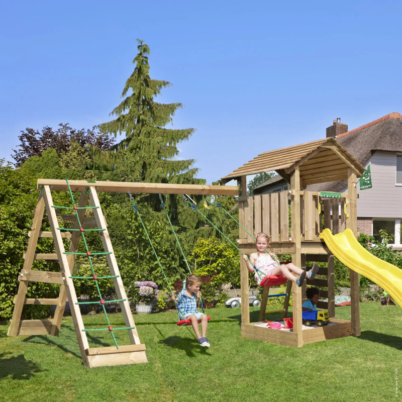 Jungle Gym Cottage     Legetårn Med  -climb Module 220 Og Gul Rutsjebane