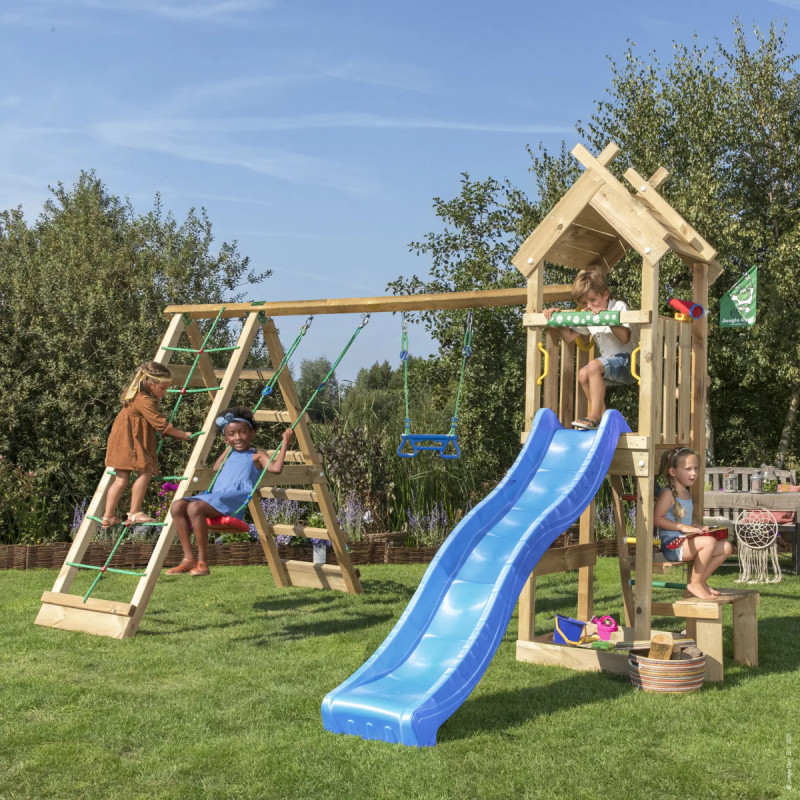 Jungle Gym Totem Legetårn Med  -climb Module 200 Og Blå Rutsjebane