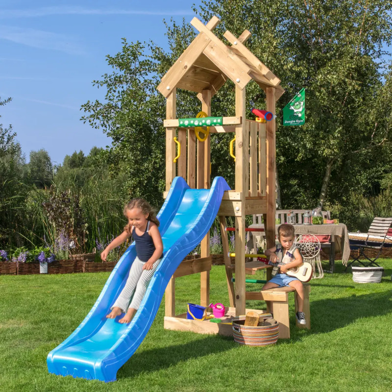 Jungle Gym Totem Legetårn 275   309   109 Cm Med Blå Rutsjebane