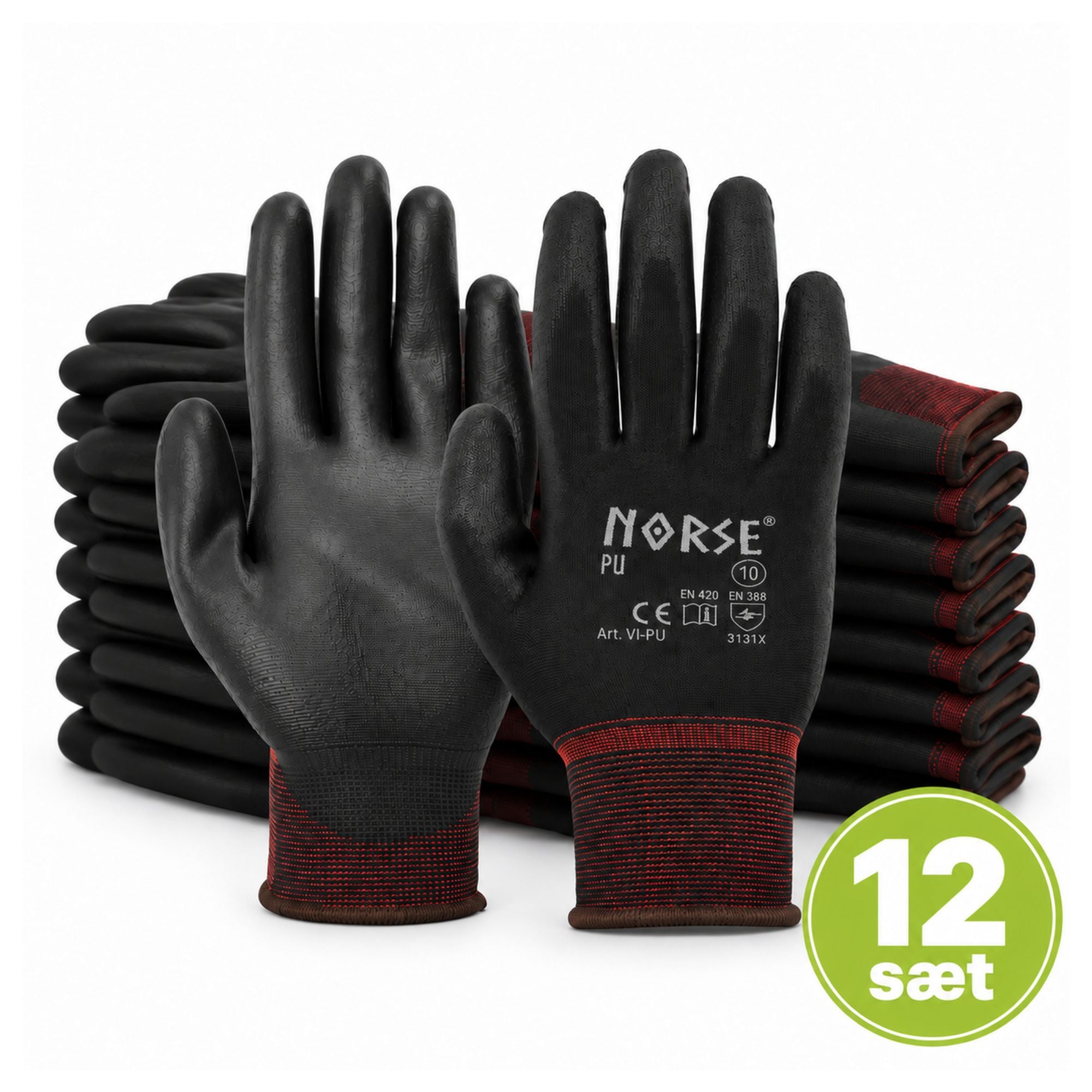 Norse Pu Arbejdshandsker Sort   12 Sæt