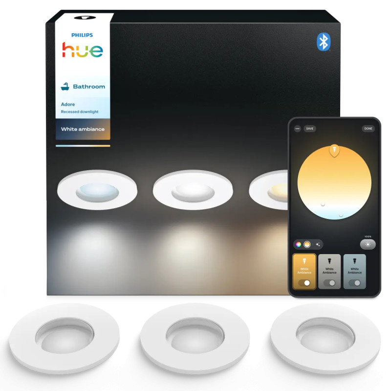 Philips Hue Adore White Ambiance Led Indbygningsspot Til Bad Hvid 3x4 2w  -pak