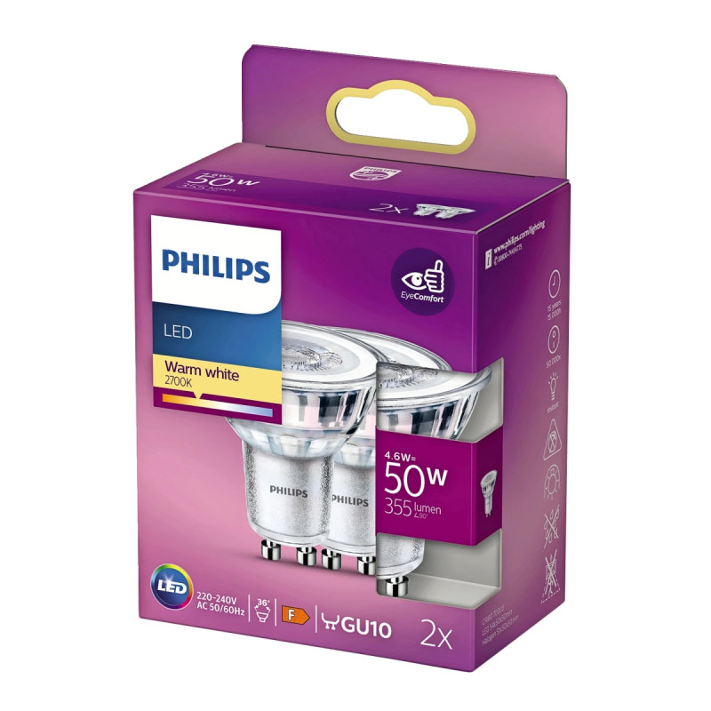 Philips Led Classic Par16 Gu10 Spotpære Glas 35w Varm Hvid  -pak