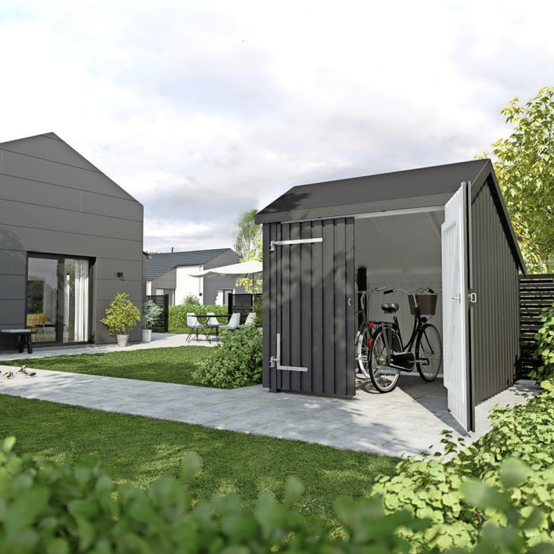 Plus Cykelskur   Dobbeltdør Udv  Grundmål:  Bxlxh 229x248x250 Cm  Ubehandlet 167560-