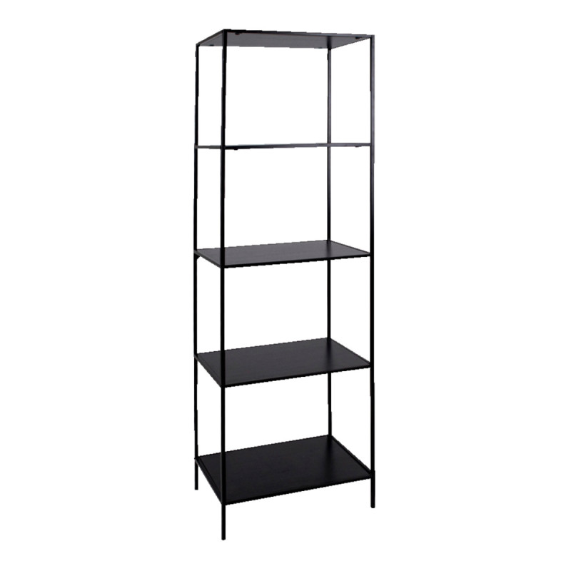 Reol Med Sort Ramme Og   Sorte Hylder 51x36x170 Cm 3001070