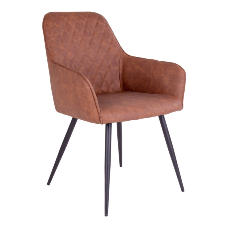 Spisebordsstol   Vintage Brun Kunstlæder Med Sorte Ben Hn1220 1001150