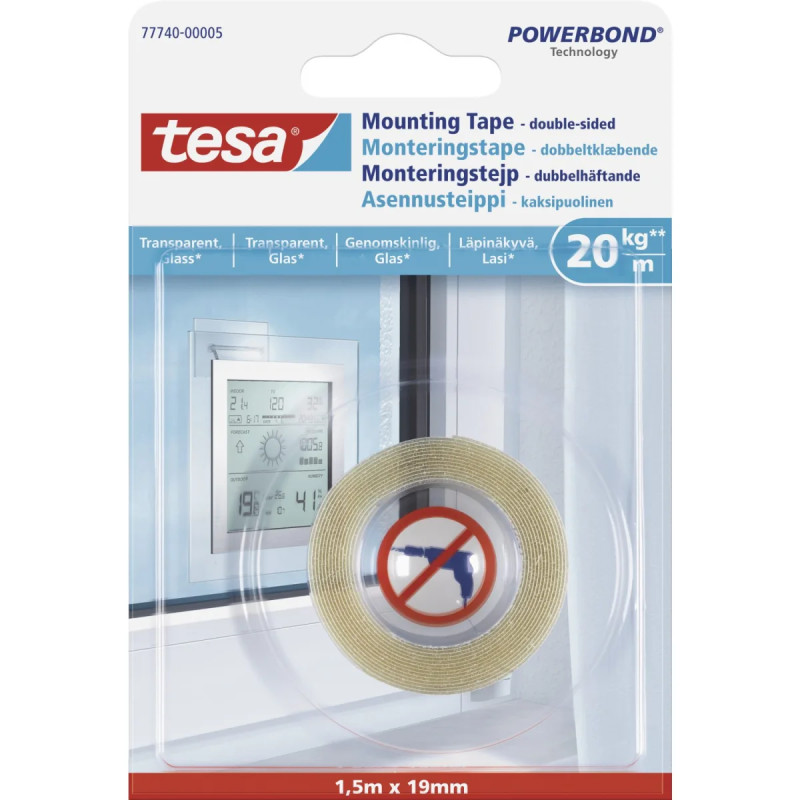Tesa Monteringstape Til Transparente Overflader Og Glas  20 Kg    Rulle